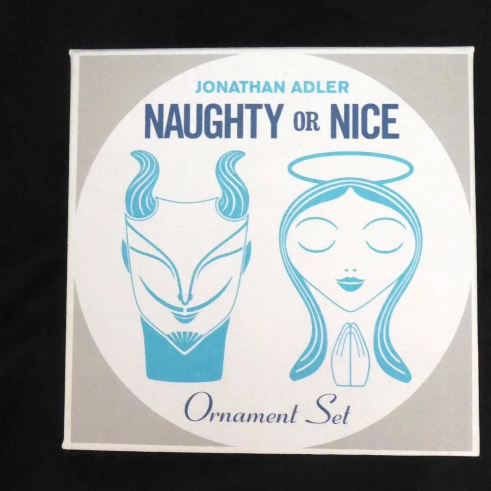 NEW JONATHAN ADLER NAUGHTY & NICE ANGEL DEVIL PORCELAIN ORNAMENT SET